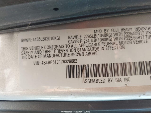 2007 Subaru Outback 2.5i მანქანა იყიდება აუქციონზე, vin: 4S4BP61C176329082, აუქციონის ნომერი: 45565709