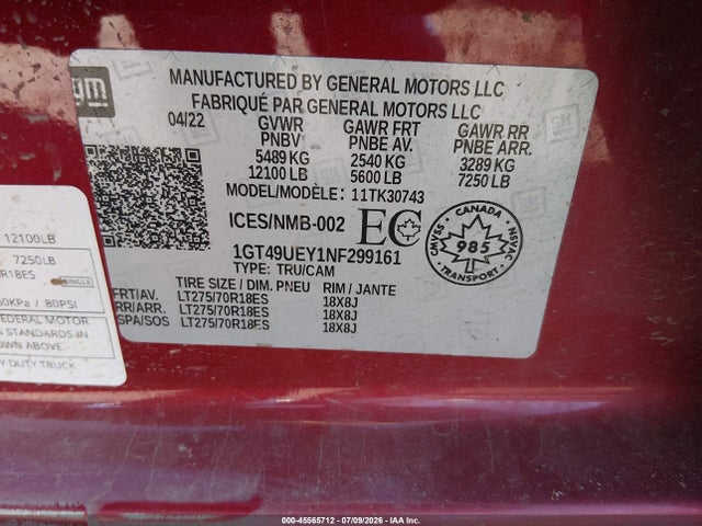 GMC Sierra 3500hd Slt 2022 1GT49UEY1NF299161 Image 9