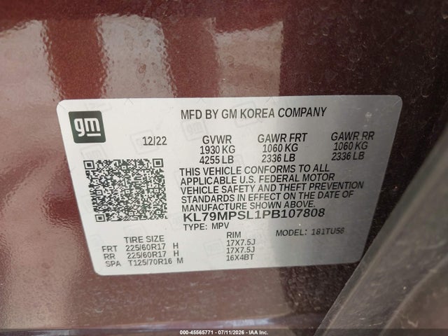 KL79MPSL1PB107808 Chevrolet Trailblazer Fwd Lt