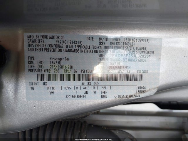 1FADP3F25JL328284 Ford FOCUS SE