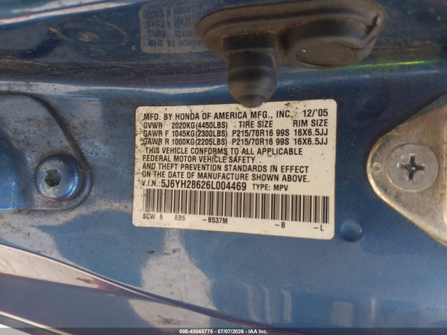 Aukcja sprzedaży 2006 Honda Element Ex, vin: 5J6YH28626L004469, numer aukcji: 45565775