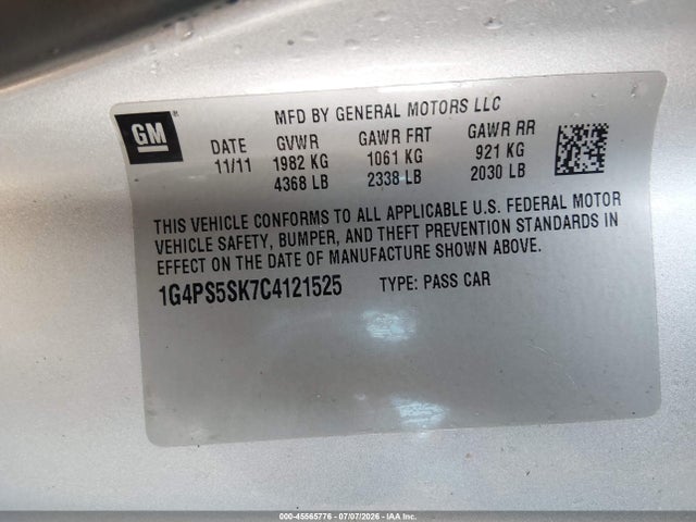 45565776 :رقم المزاد ، 1G4PS5SK7C4121525 vin ، 2012 Buick Verano Leather Group مزاد بيع