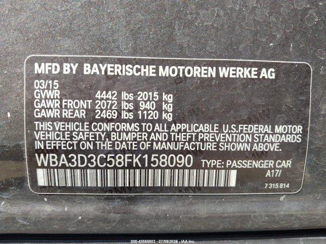 45565803 :رقم المزاد ، WBA3D3C58FK158090 vin ، 2015 Bmw 328d مزاد بيع