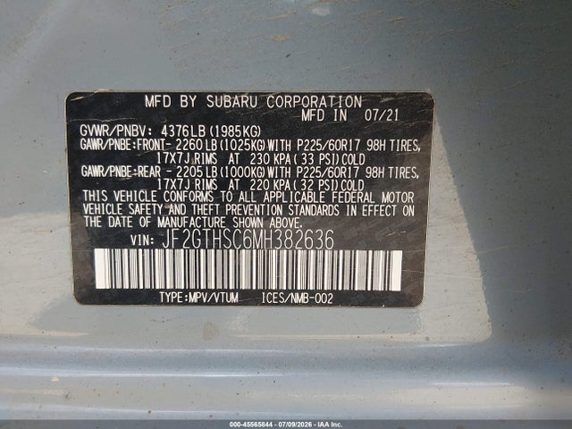Продажа на аукционе авто 2021 Subaru Crosstrek Sport, vin: JF2GTHSC6MH382636, номер лота: 45565844