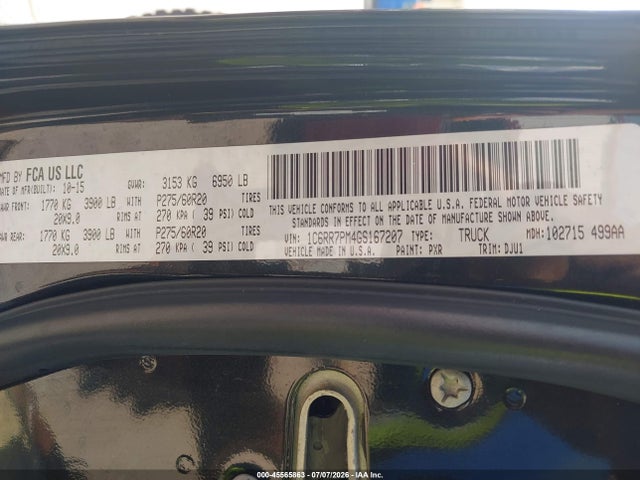 Продажа на аукционе авто 2016 Ram 1500 Longhorn, vin: 1C6RR7PM4GS167207, номер лота: 45565863