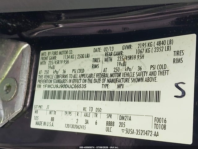 Aukcja sprzedaży 2013 Ford Escape Titanium, vin: 1FMCU9J90DUC66535, numer aukcji: 45565874