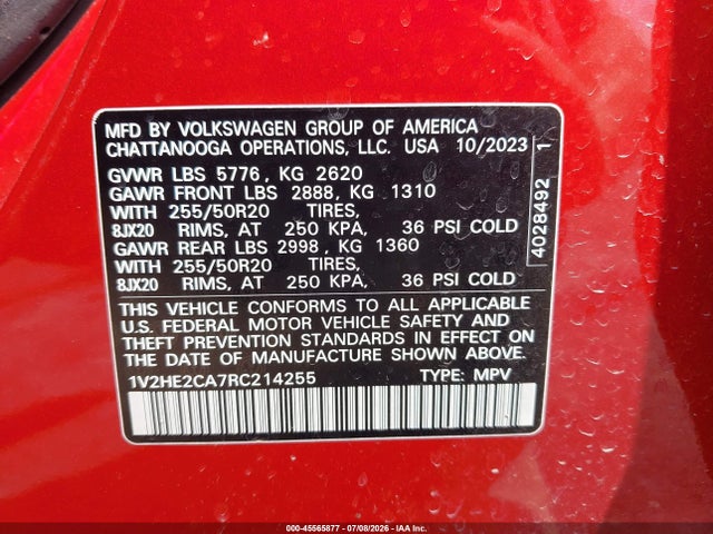 Продаж на аукціоні авто 2024 Volkswagen Atlas Cross Sport 2.0t Se W/technology, vin: 1V2HE2CA7RC214255, номер лоту: 45565877