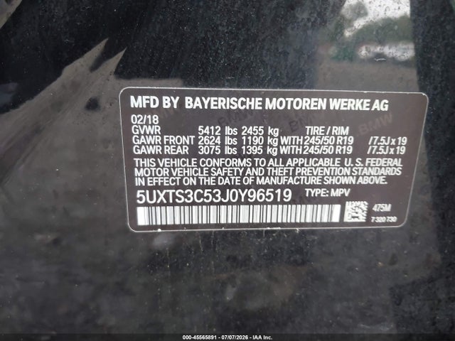 Aukcja sprzedaży 2018 Bmw X3 M40i, vin: 5UXTS3C53J0Y96519, numer aukcji: 45565891