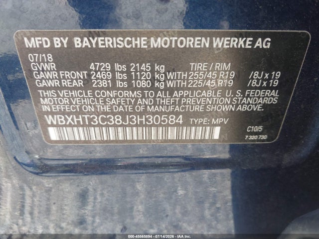 2018 Bmw X1 Xdrive28i მანქანა იყიდება აუქციონზე, vin: WBXHT3C38J3H30584, აუქციონის ნომერი: 45565894