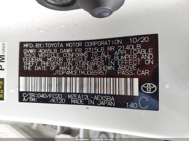 Продажа на аукционе авто 2021 Toyota Corolla Se, vin: JTDP4MCE1MJ065957, номер лота: 45565911