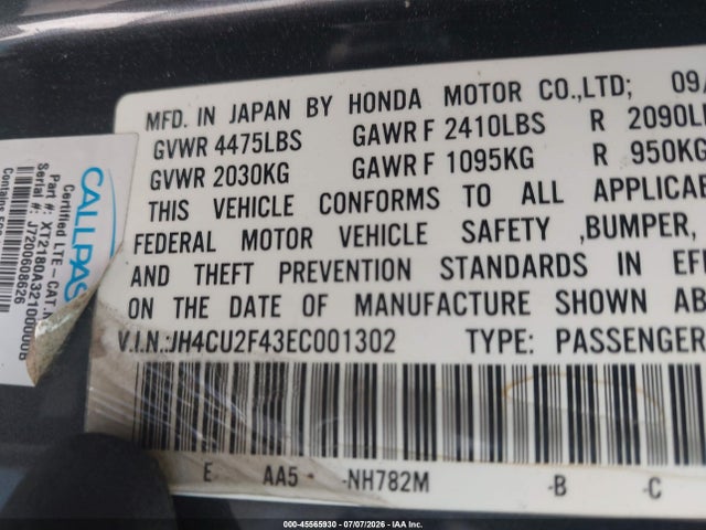 45565930 :رقم المزاد ، JH4CU2F43EC001302 vin ، 2014 Acura Tsx 2.4 مزاد بيع