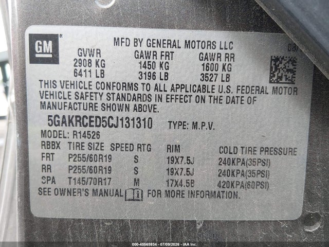 Aukcja sprzedaży 2012 Buick Enclave Leather, vin: 5GAKRCED5CJ131310, numer aukcji: 45565934