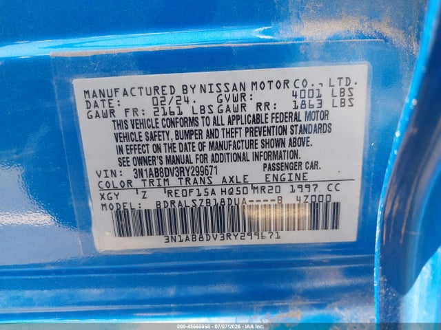 45565958 :رقم المزاد ، 3N1AB8DV3RY299671 vin ، 2024 Nissan Sentra Sr Xtronic Cvt مزاد بيع