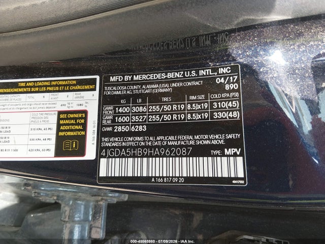 45565980 :رقم المزاد ، 4JGDA5HB9HA962087 vin ، 2017 Mercedes-benz Gle 350 4matic مزاد بيع
