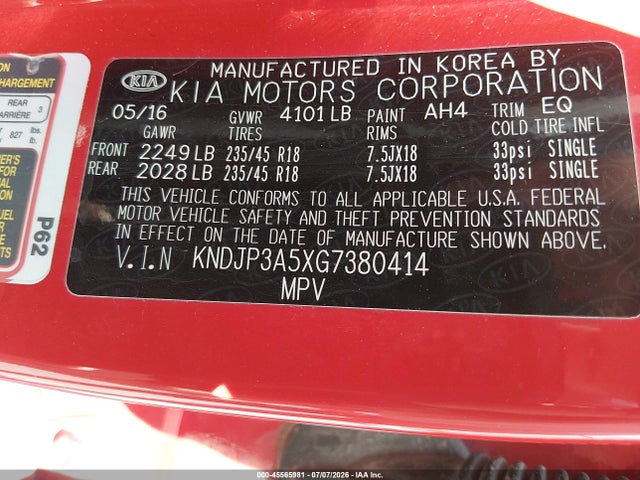 Aukcja sprzedaży 2016 Kia Soul +, vin: KNDJP3A5XG7380414, numer aukcji: 45565981