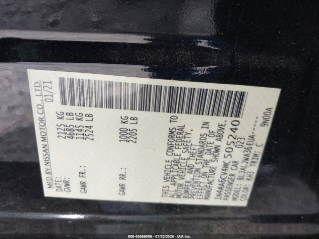 1N4AA6CV4MC505240 Nissan Maxima Sv Xtronic Cvt