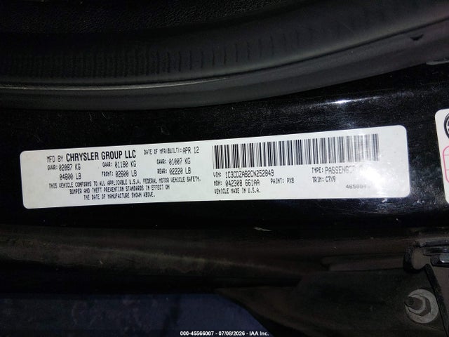 Продаж на аукціоні авто 2012 Dodge Avenger Se, vin: 1C3CDZAB2CN252849, номер лоту: 45566007