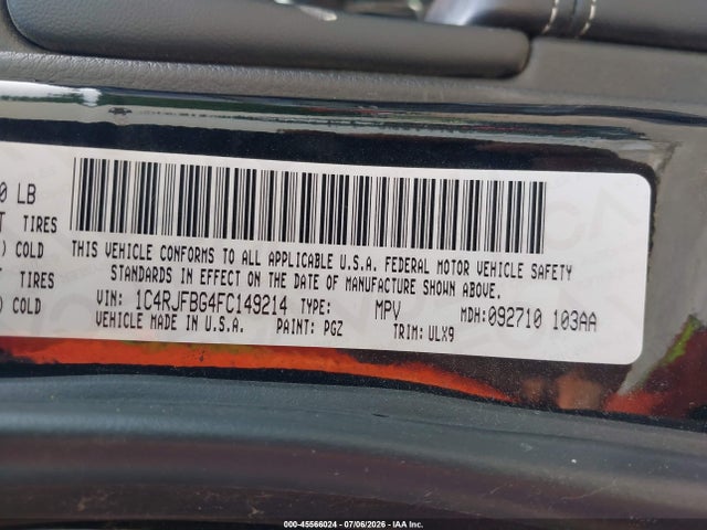 Auction sale of the 2015 Jeep Grand Cherokee Limited, vin: 1C4RJFBG4FC149214, lot number: 45566024