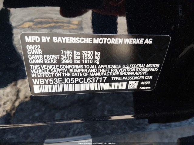 Aukcja sprzedaży 2023 Bmw I7 Xdrive60, vin: WBY53EJ05PCL63717, numer aukcji: 45566025