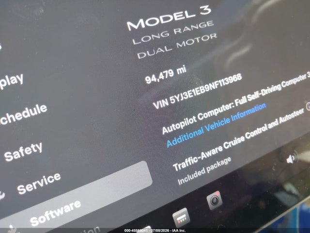5YJ3E1EB9NF113968 Tesla Model 3 Long Range Dual Motor All-wheel Drive