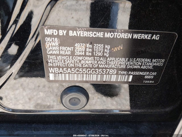 BMW 528I 2016 WBA5A5C55GG353789 Image 9