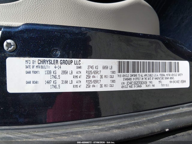Продажа на аукционе авто 2014 Chrysler Town & Country Touring, vin: 2C4RC1BG2ER363430, номер лота: 45566072