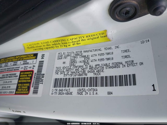 Toyota Tundra Sr 5.7l V8 2015 5TFTY5F16FX008798 Image 9