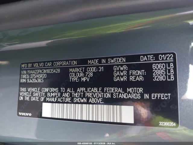 Продаж на аукціоні авто 2022 Volvo Xc90 T6 Momentum 7 Passenger, vin: YV4A22PK3N1835428, номер лоту: 45566108