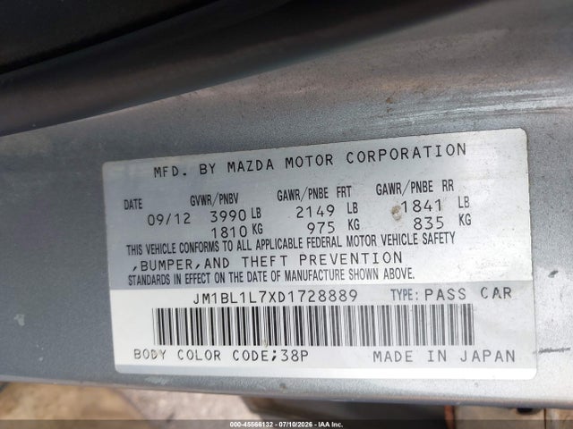 Aukcja sprzedaży 2013 Mazda Mazda3 I Touring, vin: JM1BL1L7XD1728889, numer aukcji: 45566132