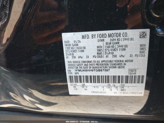 Ford Explorer Platinum 2026 1FMUK8HH9TGB87587 Image 9