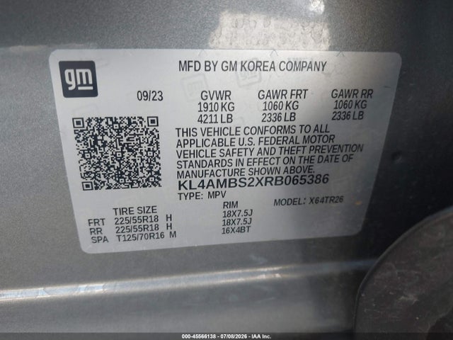 45566138 :رقم المزاد ، KL4AMBS2XRB065386 vin ، 2024 Buick Encore Gx Preferred Fwd مزاد بيع