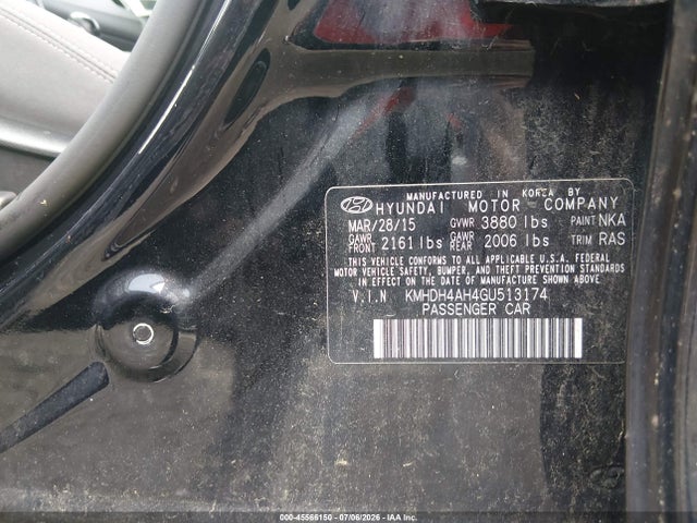 2016 Hyundai Elantra Sport მანქანა იყიდება აუქციონზე, vin: KMHDH4AH4GU513174, აუქციონის ნომერი: 45566150