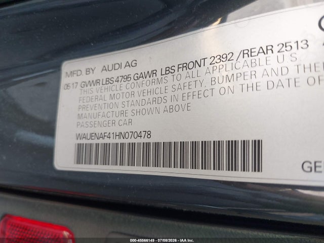 Продаж на аукціоні авто 2017 Audi A4 Premium Plus, vin: WAUENAF41HN070478, номер лоту: 45566149
