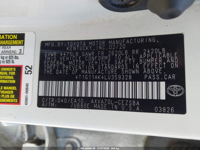 Toyota CAMRY SE 2020 4T1G11AK4LU359328 Image 9