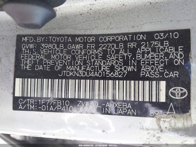Продаж на аукціоні авто 2010 Toyota Prius Ii, vin: JTDKN3DU4A0156827, номер лоту: 45566162