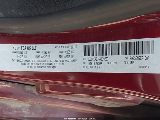 Aukcja sprzedaży 2016 Chrysler 200 Limited, vin: 1C3CCCAB1GN139223, numer aukcji: 45566165