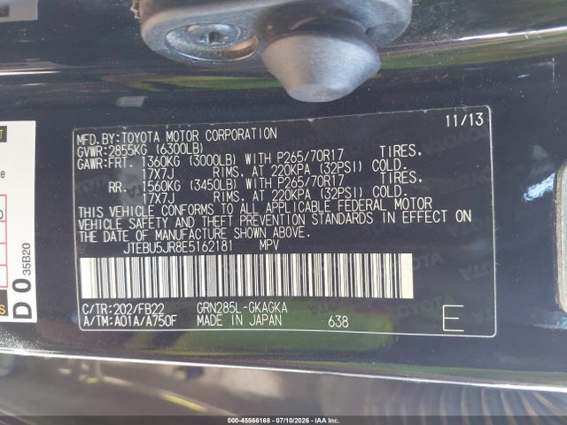 Toyota 4RUNNER SR5 2014 JTEBU5JR8E5162181 Image 9
