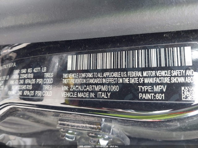 Aukcja sprzedaży 2021 Jeep Renegade Jeepster Fwd, vin: ZACNJCAB7MPM81060, numer aukcji: 45566171