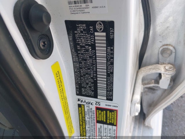 Продажа на аукционе авто 2018 Toyota Camry Se, vin: 4T1B11HK8JU014770, номер лота: 45566200