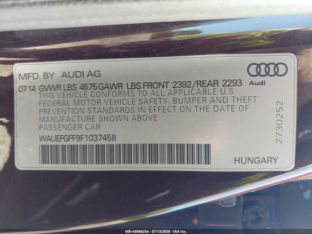 Продаж на аукціоні авто 2015 Audi A3 2.0t Premium, vin: WAUEFGFF9F1037458, номер лоту: 45566254