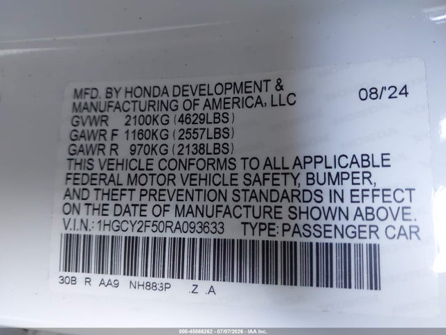 1HGCY2F50RA093633 Honda Accord Hybrid Sport