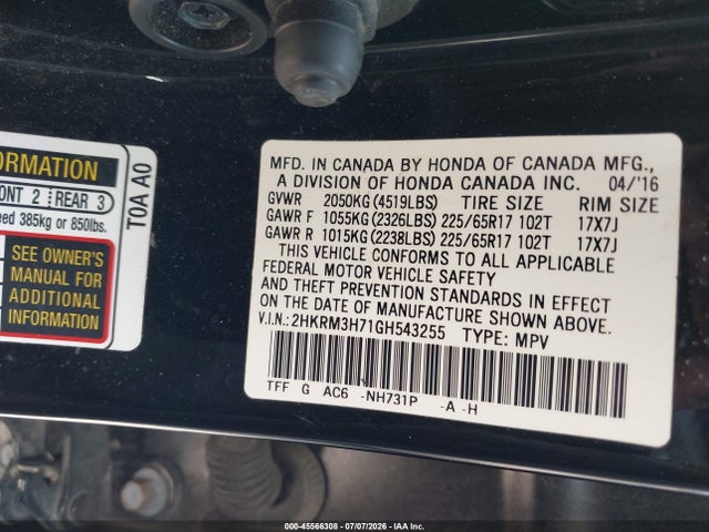 Honda Cr-v Ex-l 2016 2HKRM3H71GH543255 Image 9