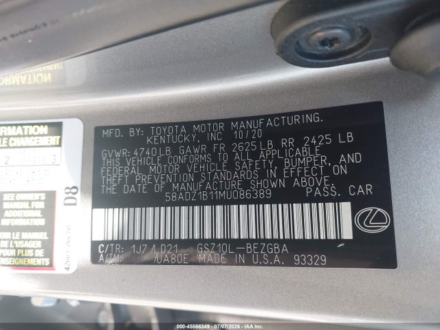 Lexus ES 350 2021 58ADZ1B11MU086389 Image 9