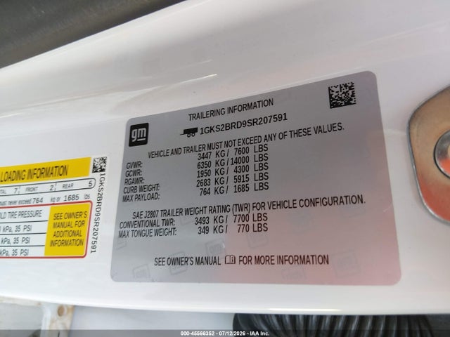 Продажа на аукционе авто 2025 Gmc Yukon 4wd Elevation, vin: 1GKS2BRD9SR207591, номер лота: 45566352