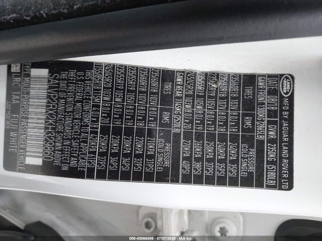 Aukcja sprzedaży 2019 Land Rover Range Rover Evoque Se/se Premium, vin: SALVP2RX2KH329860, numer aukcji: 45566406
