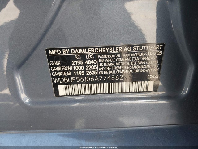 Aukcja sprzedaży 2006 Mercedes-benz E 350, vin: WDBUF56J06A774862, numer aukcji: 45566409