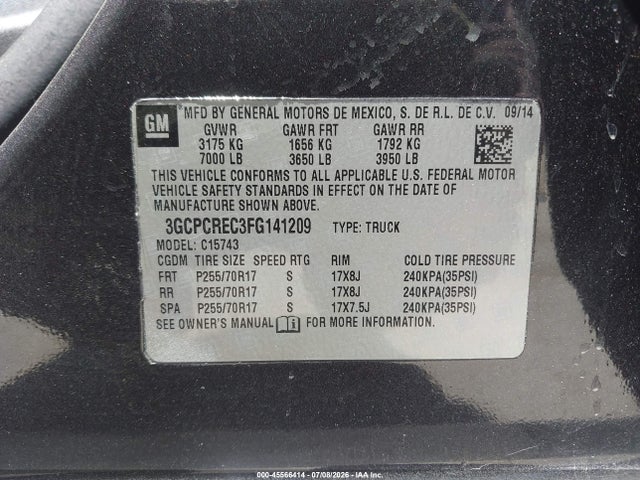 3GCPCREC3FG141209 Chevrolet Silverado 1500 Lt
