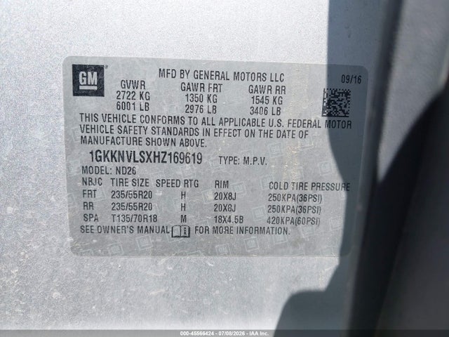 2017 Gmc Acadia Slt-1 მანქანა იყიდება აუქციონზე, vin: 1GKKNVLSXHZ169619, აუქციონის ნომერი: 45566424