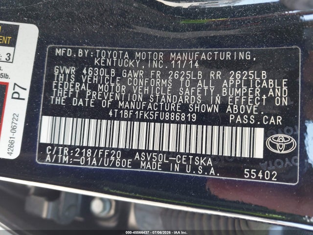 Toyota CAMRY SE 2015 4T1BF1FK5FU886819 Image 9