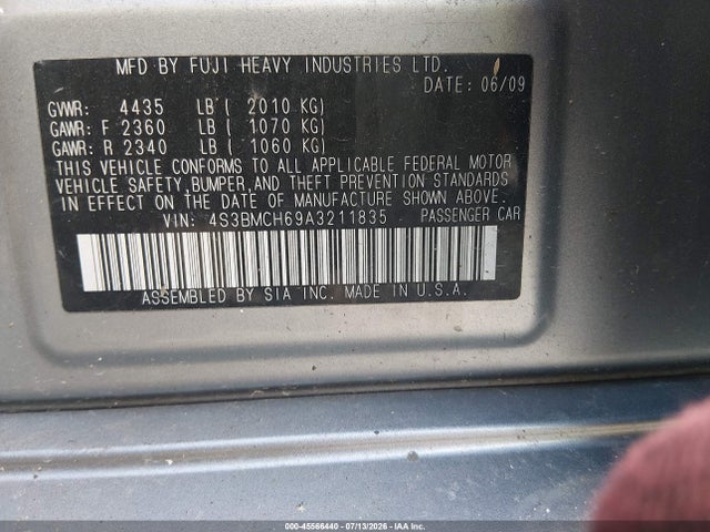 45566440 :رقم المزاد ، 4S3BMCH69A3211835 vin ، 2010 Subaru Legacy 2.5i Premium مزاد بيع